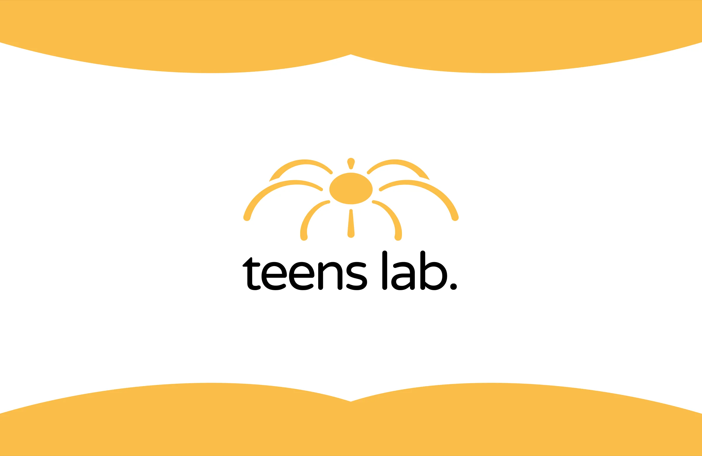 Teens Lab logo with the symbol in yellow and the name in black on white, between two wavy yellow bands